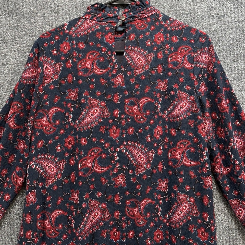 La Vie Rebecca Taylor Navy Red Paisley Ruffle Neck Drop Waist Mini Dress Small - Picture 10 of 12